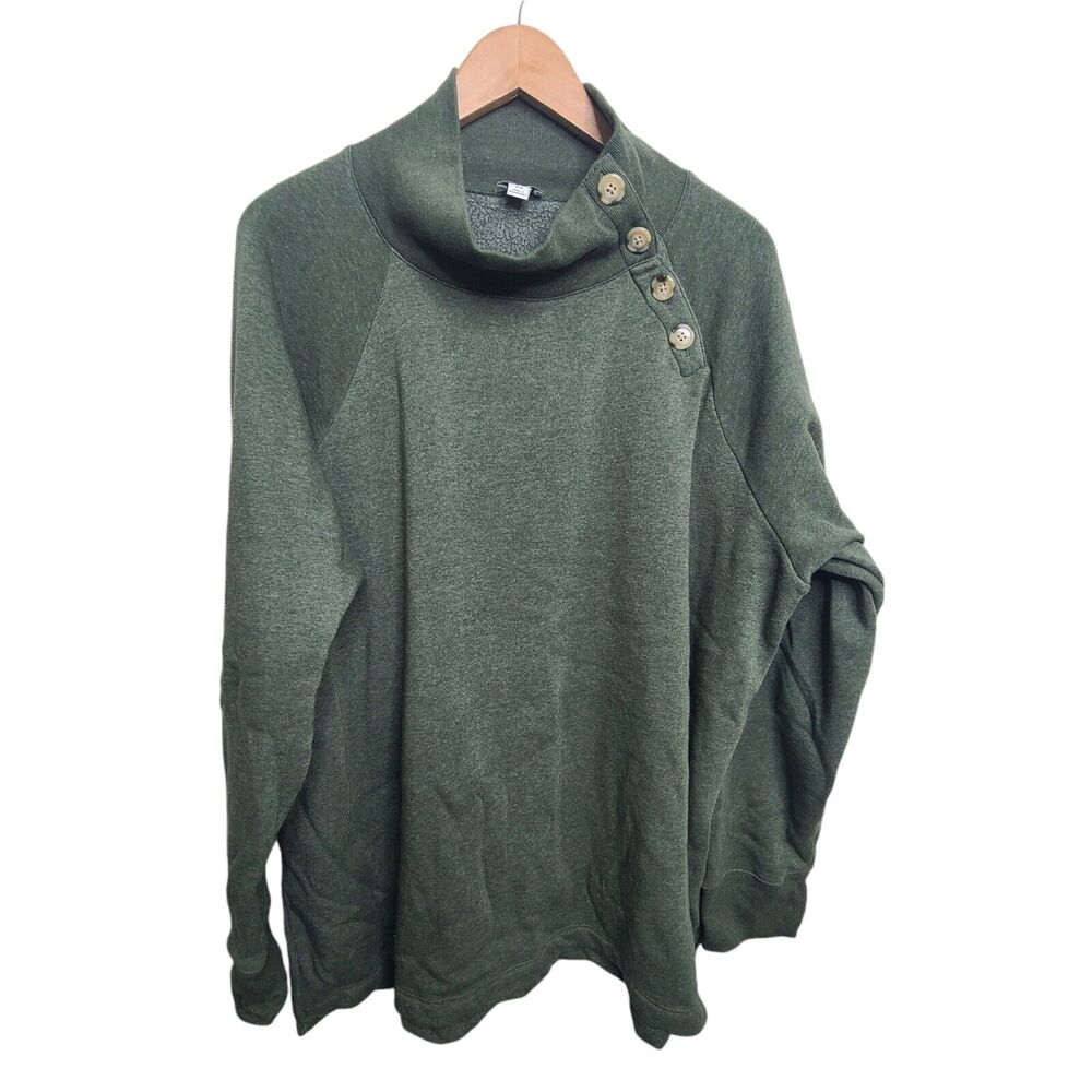 J Crew Factory‎ Wide Green Button Collar Pullover Sweatshirt Womens Plus SZ 2X